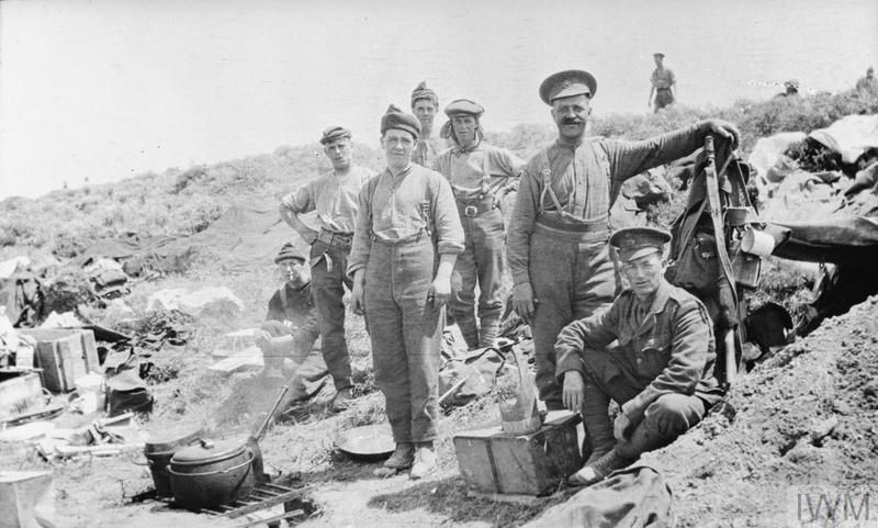 Royal Marines Colour Sergeant Bankes and the galley staff at Gallipoli. The Royal Marines took part in the 1915 landing and were the last to leave in the withdrawal.